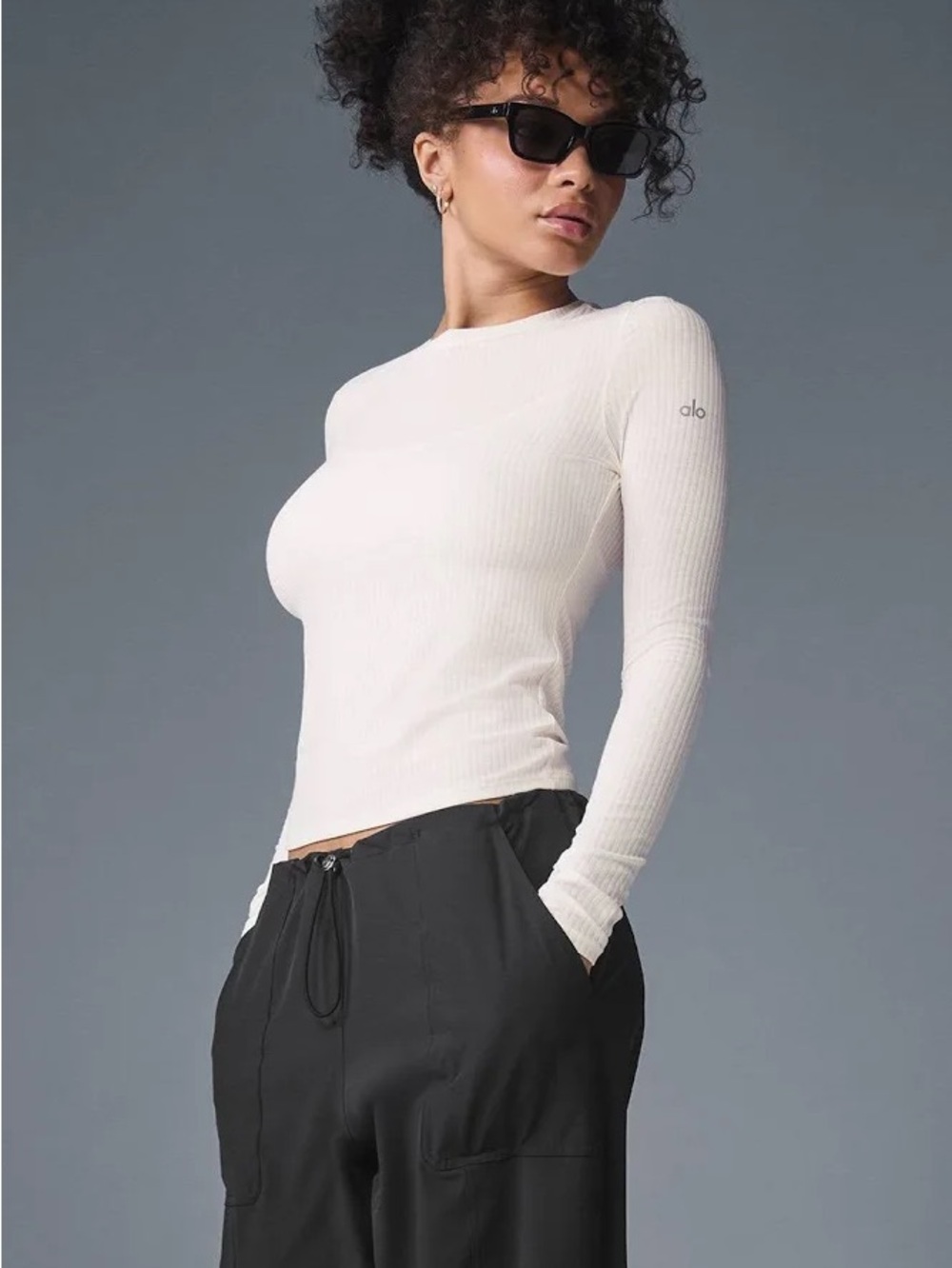 Alo Yoga Womens Alo Ribbed Sea Coast Long Sleeve Top ivory Small